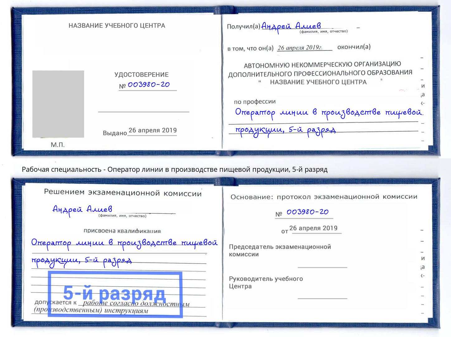 корочка 5-й разряд Оператор линии в производстве пищевой продукции Горячий Ключ