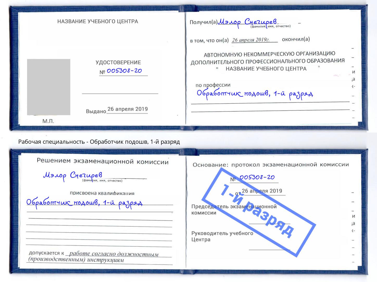 корочка 1-й разряд Обработчик подошв Горячий Ключ