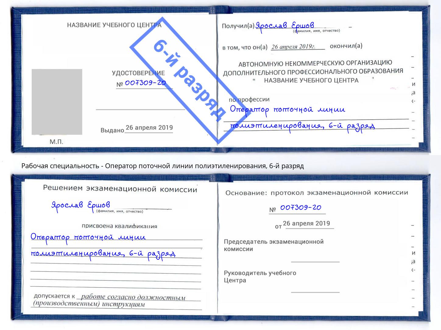 корочка 6-й разряд Оператор поточной линии полиэтиленирования Горячий Ключ