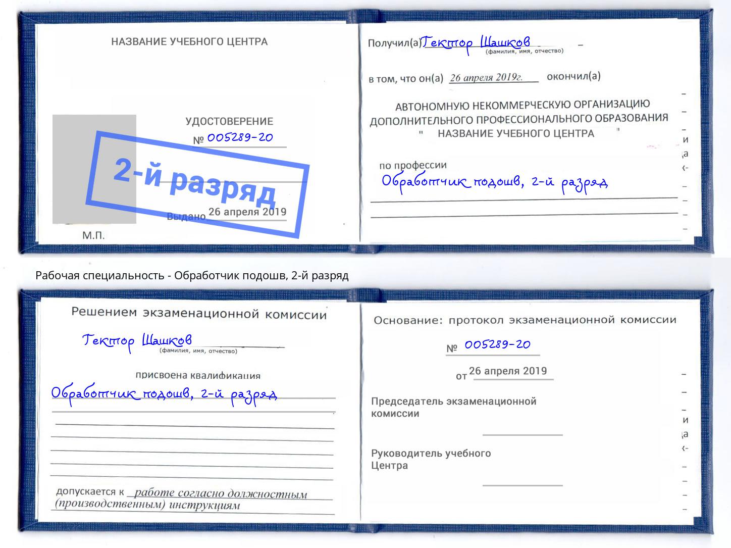 корочка 2-й разряд Обработчик подошв Горячий Ключ