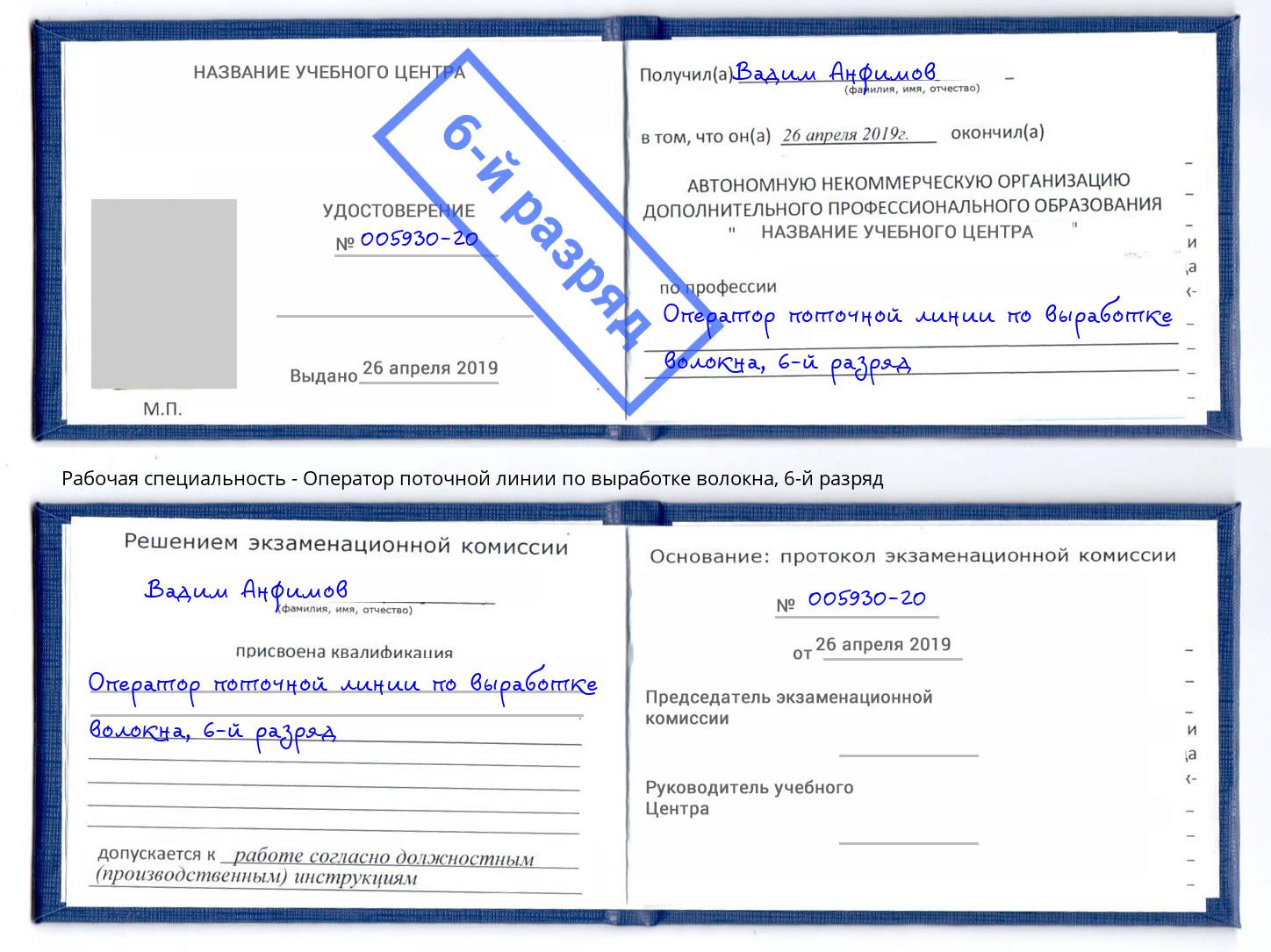 корочка 6-й разряд Оператор поточной линии по выработке волокна Горячий Ключ