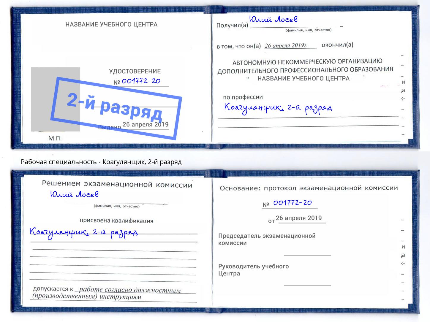 корочка 2-й разряд Коагулянщик Горячий Ключ