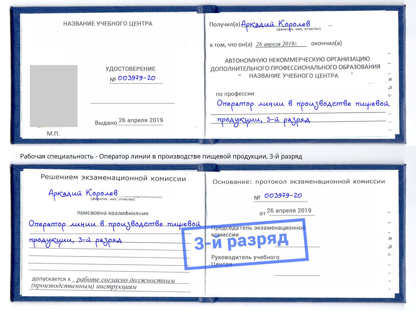 корочка 3-й разряд Оператор линии в производстве пищевой продукции Горячий Ключ